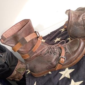 Vintage Y2K Rare Combat Leather Women's Engineer Boots 8 38 Lace Up Boho